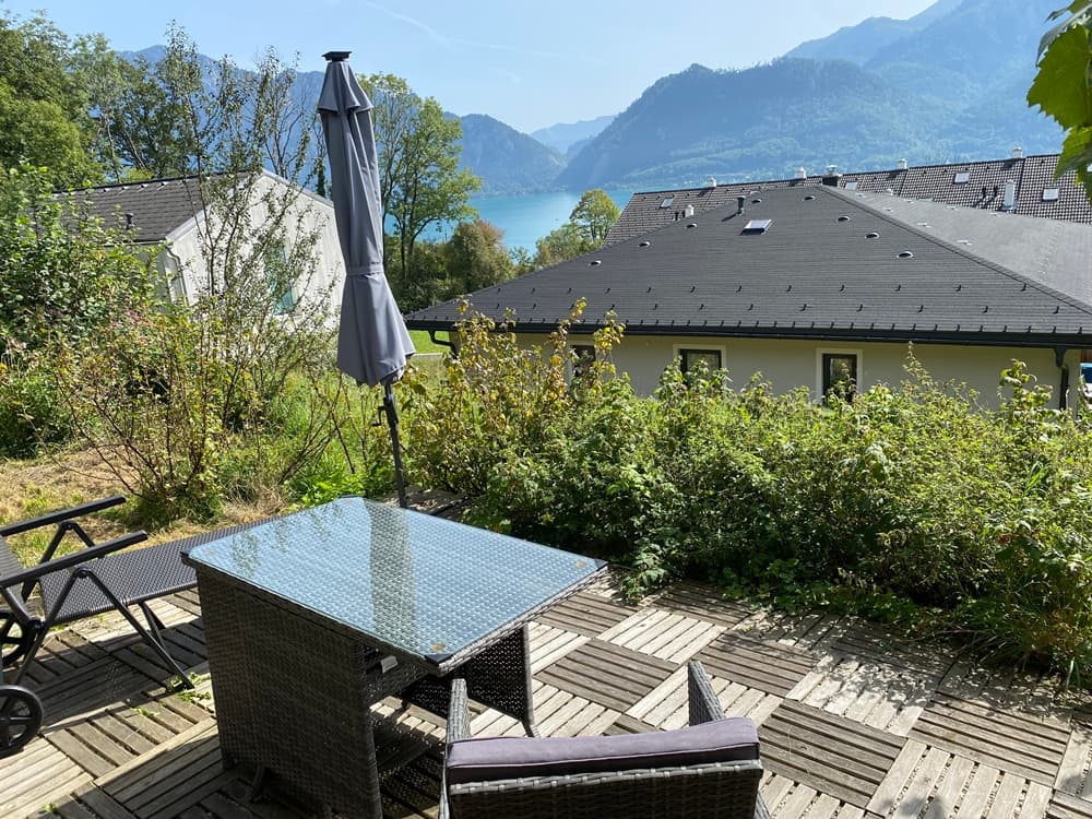 Terrasse Tinyhouse Attersee Seesicht