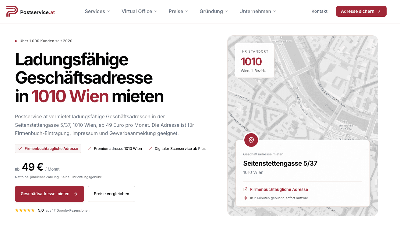 Geschäftsadresse in Wien mieten bei Postservice.at