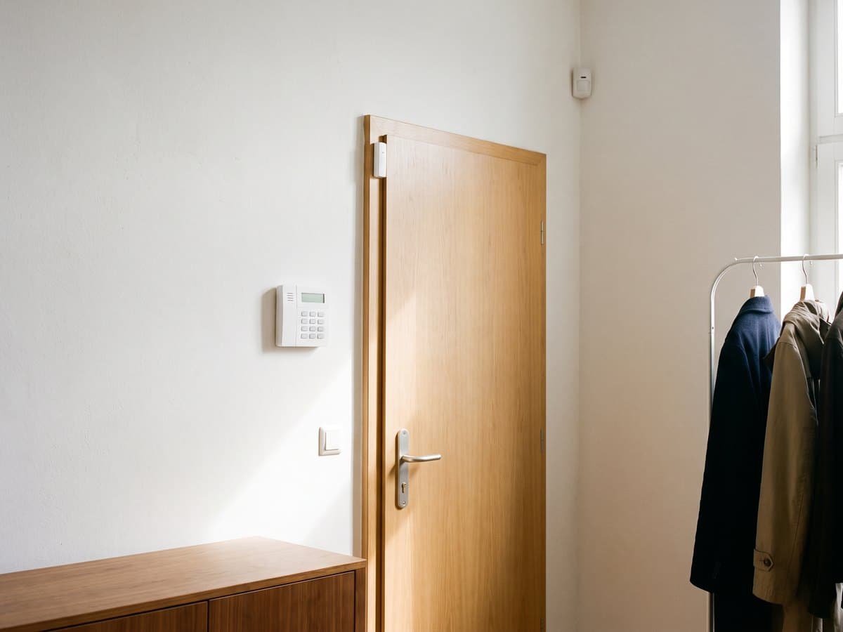 Funk-Alarmanlage mit Bedienteil, Tür- und Bewegungsmelder im Vorraum